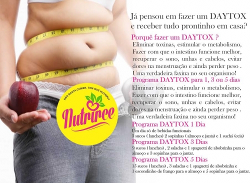 Daytox - 1 dia Dieta Líquida (3 sucos detox 500ml, 2 sopinhas detox 400ml e 1 Sucha de 500ml) de R$60 por R$45
